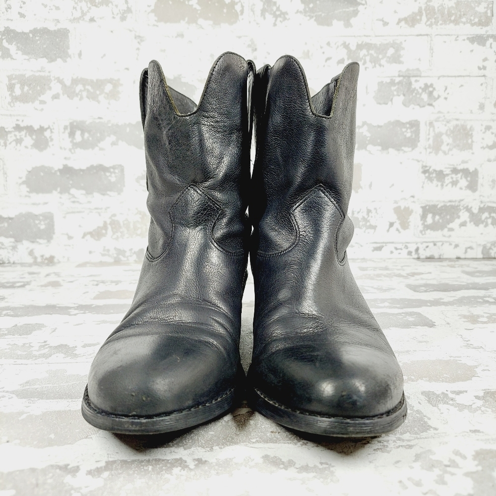 Guess Black Leather Almond Toe Block Heel Ankle Moto Boots O 553 - Picture 3 of 14